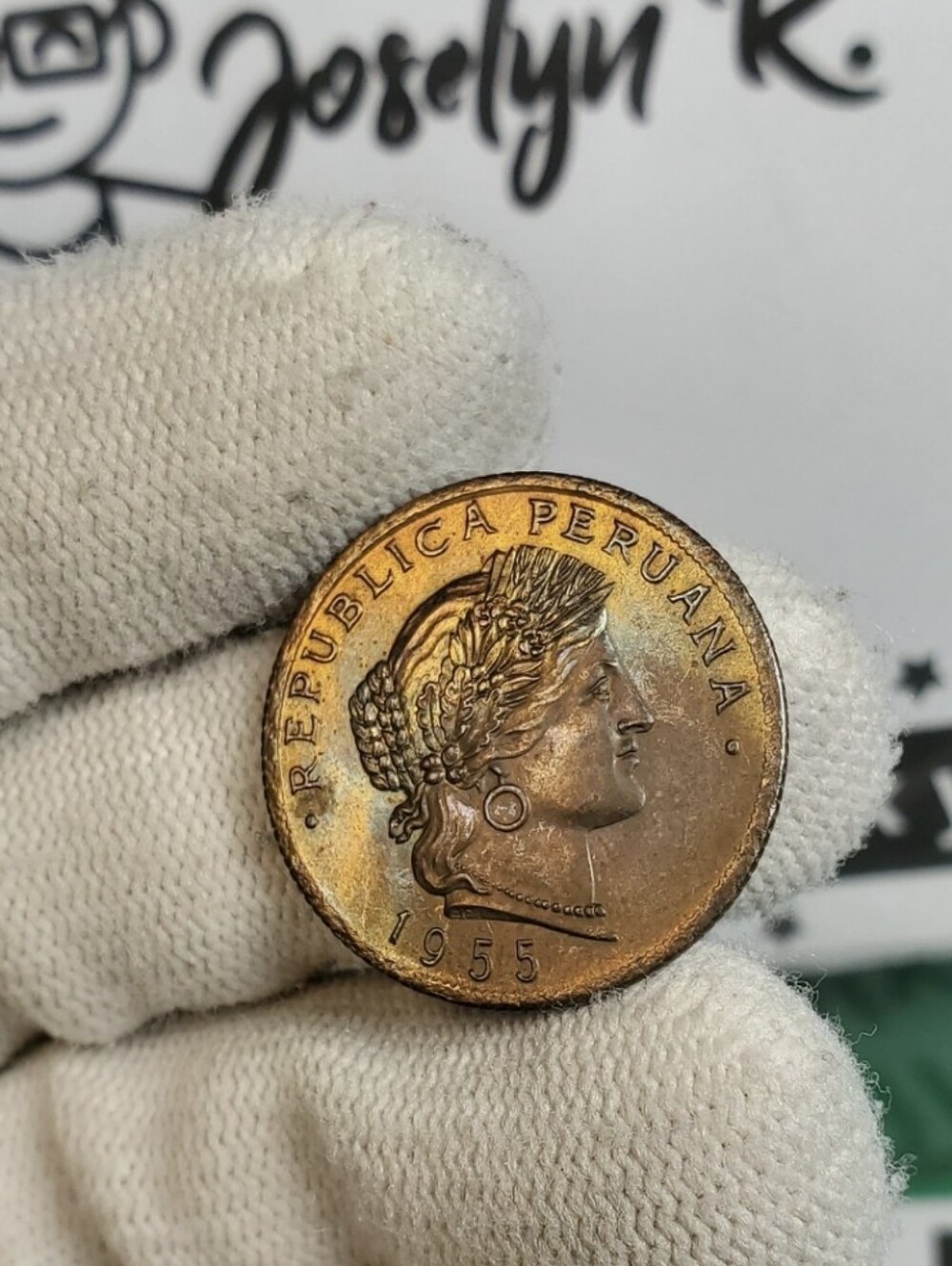 1955 Peru 20 Centavos - Stunning Natural Blue Toning - Picture 4 of 16
